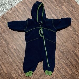 L.L. Bean Navy and Lime Kids Fleece Coveralls